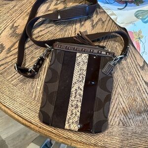 Vintage Coach Signature Canvas/ Chocolate Leather Small Crossbody